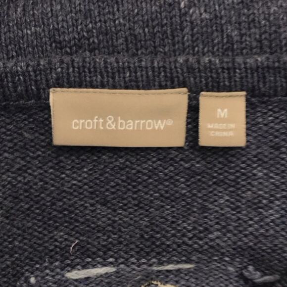 Croft & Barrow Blue Christmas Cardigan Holiday Full Zip Sweater Snowman - Picture 10 of 11